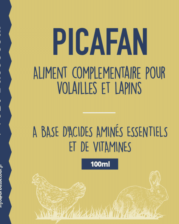 Picafan : Acides aminés et vitamines essentiels pour une bonne qualité de la plume et du poil.